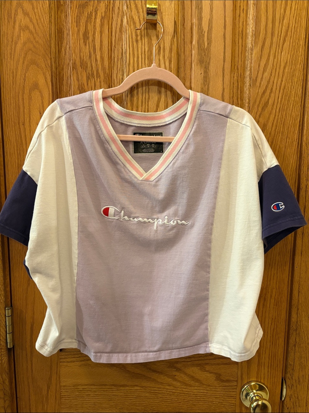 Champion Lavender, White & Navy Colorblock V-Neck Tee